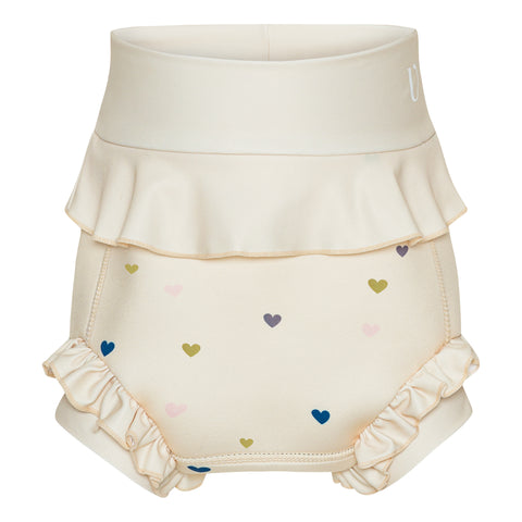 Culotte couche en néoprène - Volants - Blanc cassé - Cœurs
