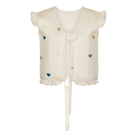 Gilet de bain - Néoprène - Volants - Blanc cassé - Cœurs